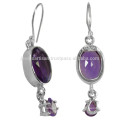 925 Sterling Silver Handmade Design with Amethyst Gemstone Drop Earring for Gift